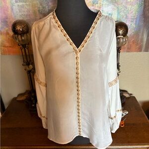 Elegant Spartina Cream Embroidered Blouse (M)